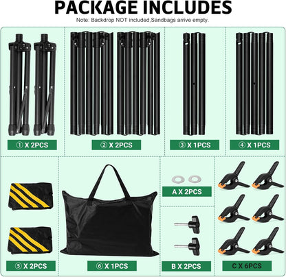 3-in-1 Backdrop Stand Kit 10x8.5 ft for Photography Studio, T-Shape Backdrop Stand for Wedding Parties, Background Stand for Photo Video Studio with Carring Bag, 6 Clamps, 2 Sandbags