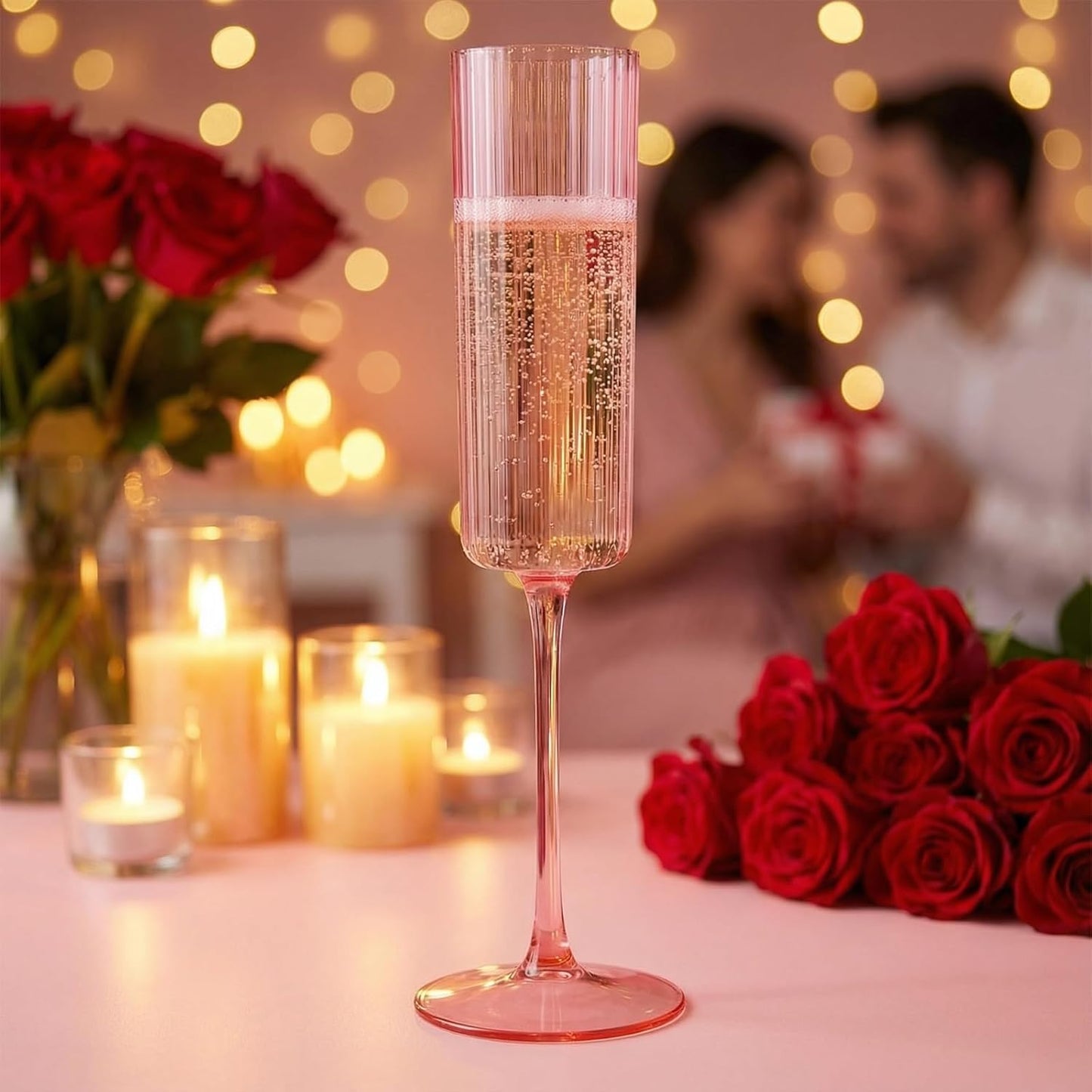 Ciaell 24 Pack Plastic Champagne Flutes - 6oz Ribbed Disposable Champagne Glasses - Clear Vintage Mimosa Glasses with Long Stem, Elegant for Weddings, Birthdays, Party