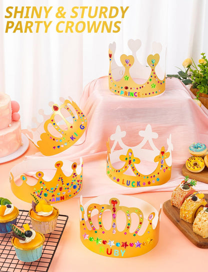 Gold Paper Crowns, Diy Birthday King Crowns Craft to Decorate, Paper Prince Princess Crown Hats for School Classroom
