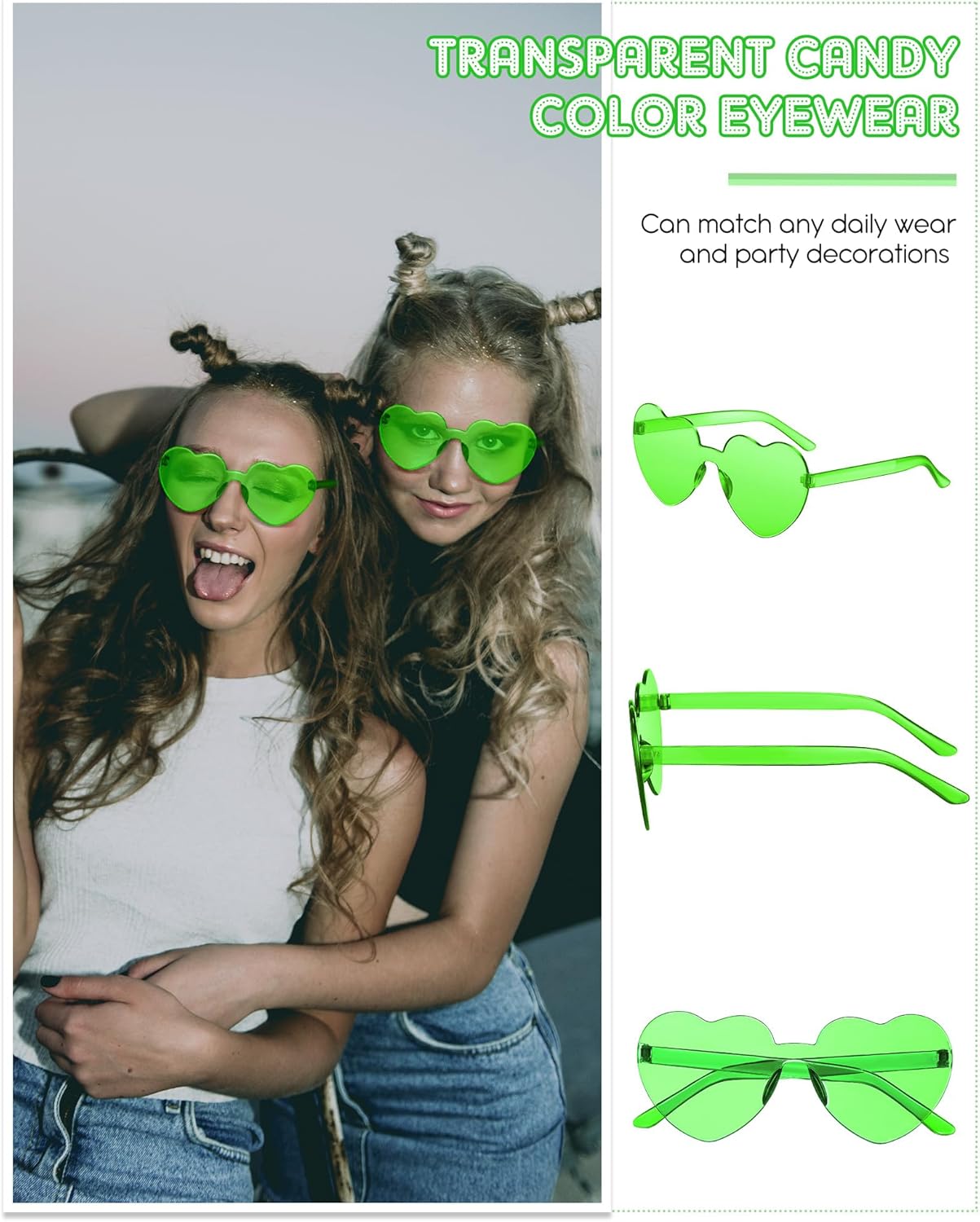 Frienda 20 Pairs Heart Shaped Sunglasses Rimless Candy Color Glasses for Women Men Party Favor