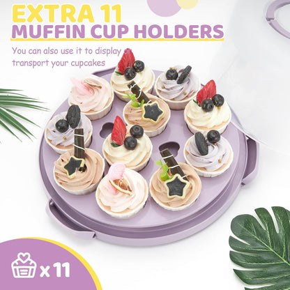 Cake Carrier with Lid and Handle, Ohuhu BPA-Free Cake Containers Cake Holder for 10 inch Cake with 2 Handle Cupcake Carrier - Plastic Cover Two Sided Base for Transport Pie Nut Fruit Mothers Day Gifts