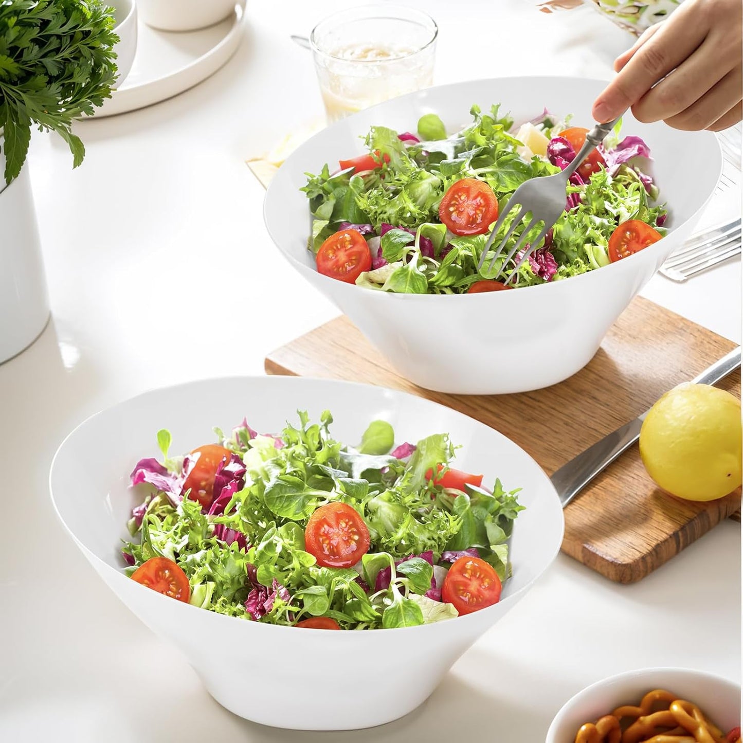 bUCLA 54 OZ Clear Plastic Serving Bowls (12 Pack) - Angled Serving Bowls Disposable for Chip&Candy - Party Table Salad and Fruit