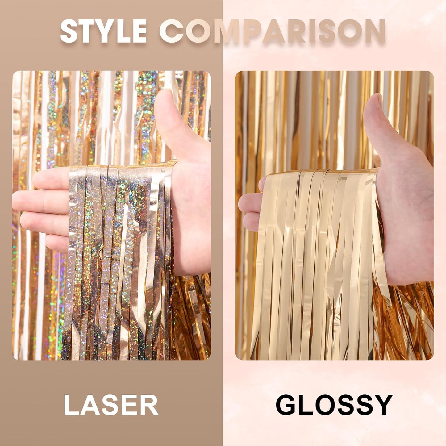 Voircoloria 3 Pack 3.3x8.2 Feet Gold Foil Fringe Backdrop Curtains, Tinsel Streamers, Fringe Backdrop for 2025 New Years Eve, Graduation, Birthday, Baby Shower, Gender Reveal, Disco Party - Colors A