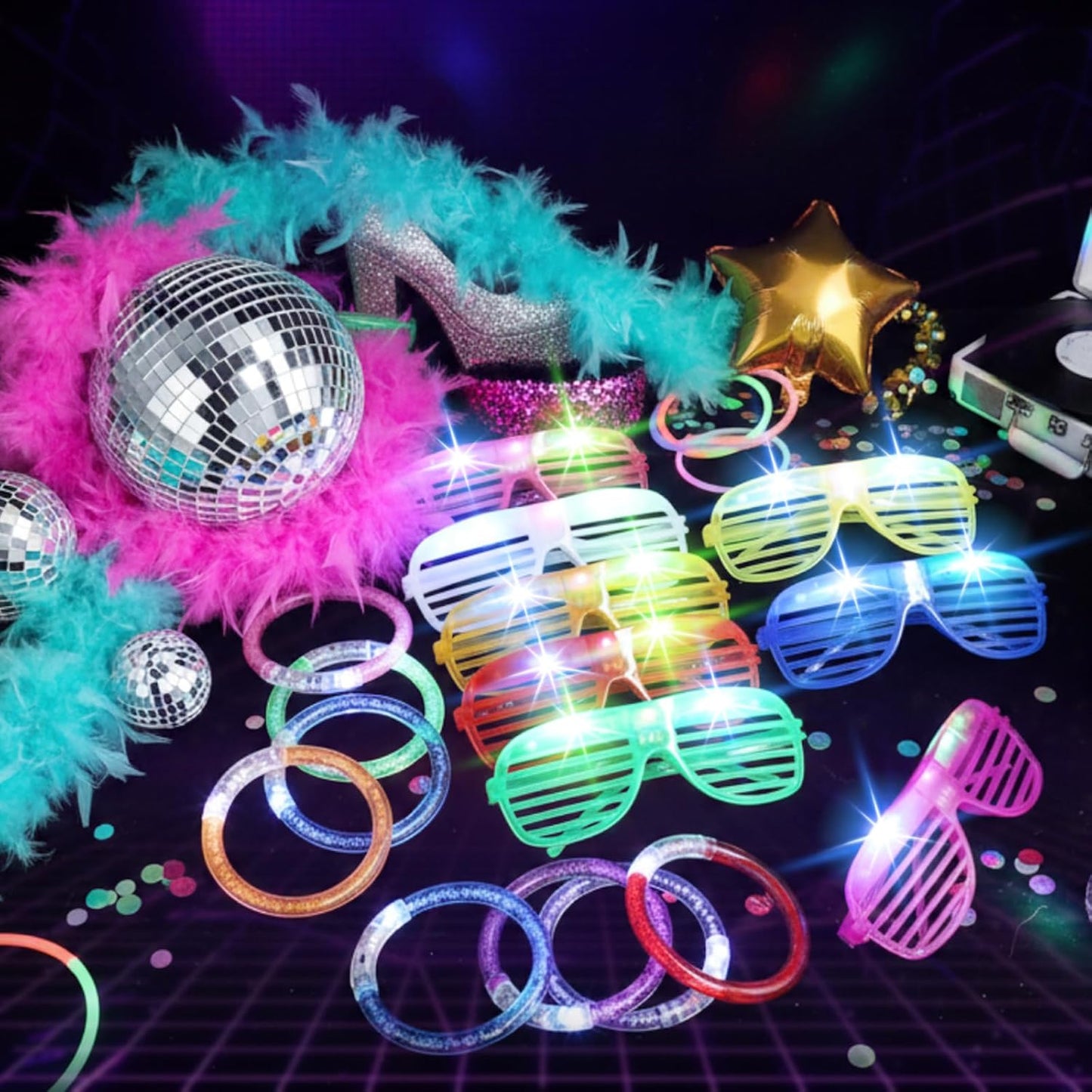 Honoson 96 Pack Glow in the Dark Party Supplies, Light up Glasses LED Bracelets, Neon Favor Flashing Bulk Gift for Adult (Vibrant Color)