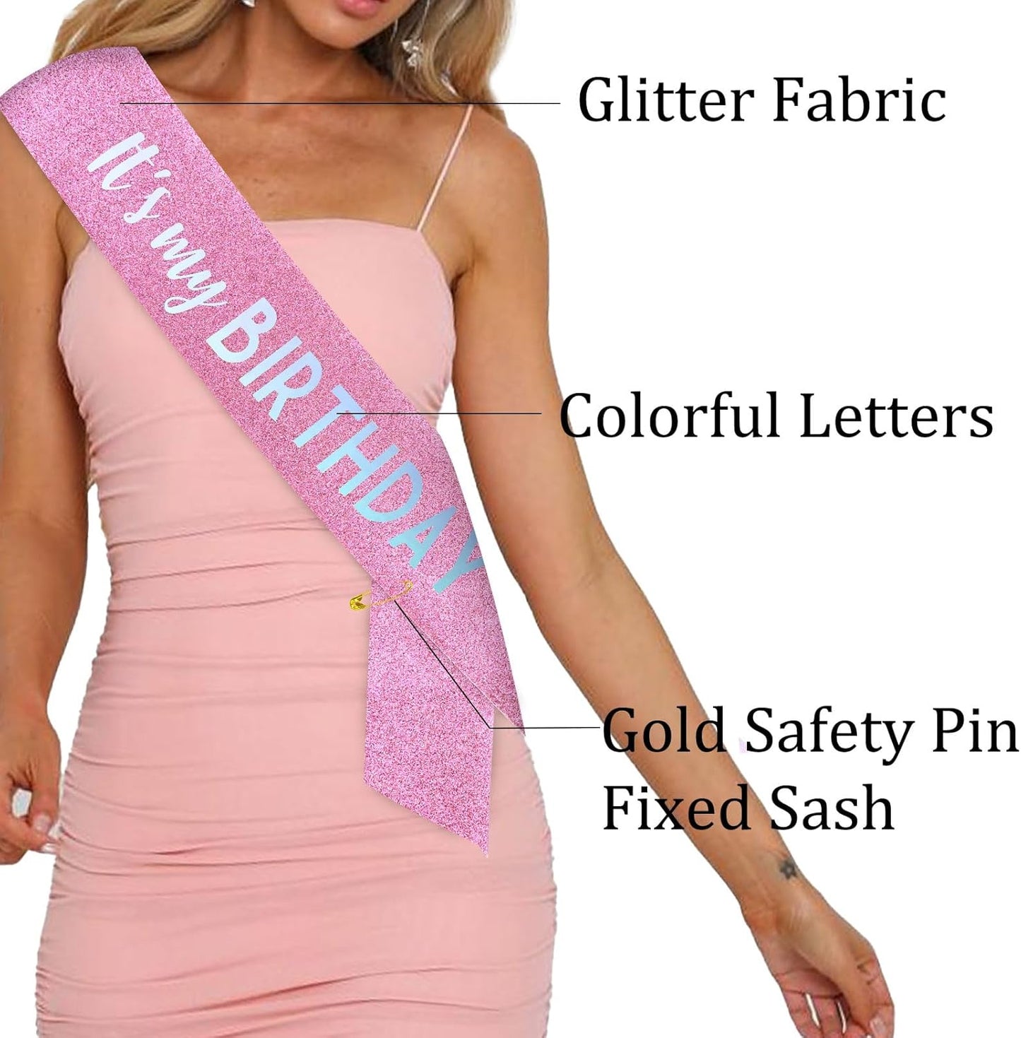 It's My Birthday Sash Black Glitter Sash with Hot Pink Foil Happy Birthday Decorations for Women Girls Men Boys Black Party Decorations