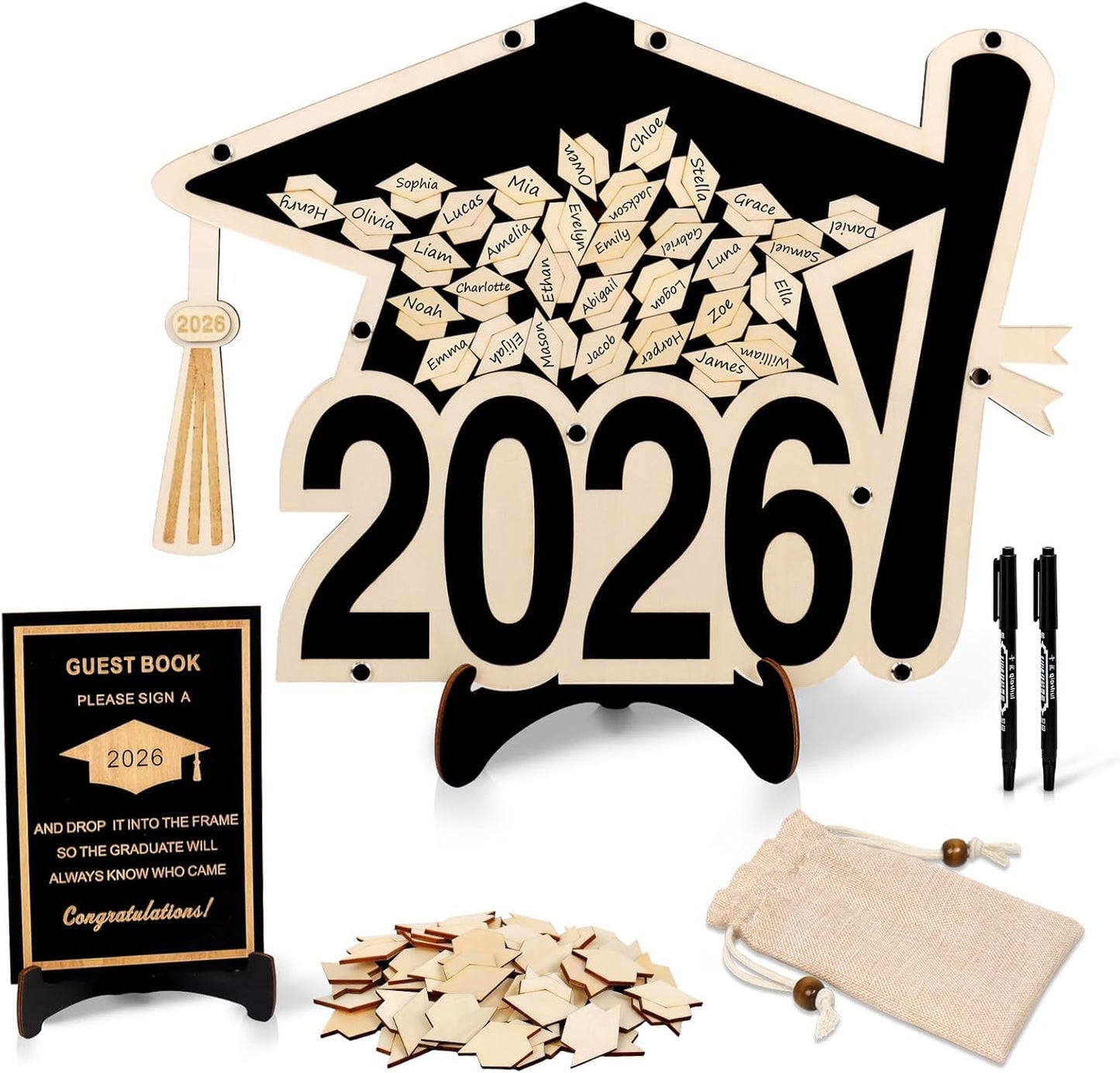2026 Graduation Guest Book Alternative, Black Happy Graduation Party Decorations, Class of 2026 Congrats Graduates Signature Guestbook Gifts for College High School Students Friends Men Women