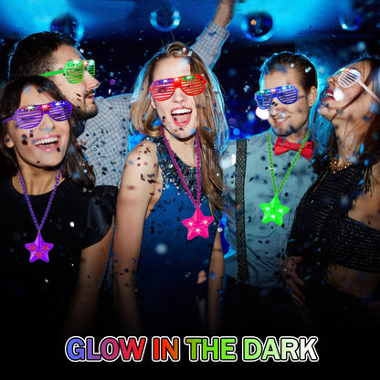 6 Pack Clear LED Glow Star Necklace Bulk Beaded Necklaces for Halloween Christmas Decorations Mardi Gras Party Favors