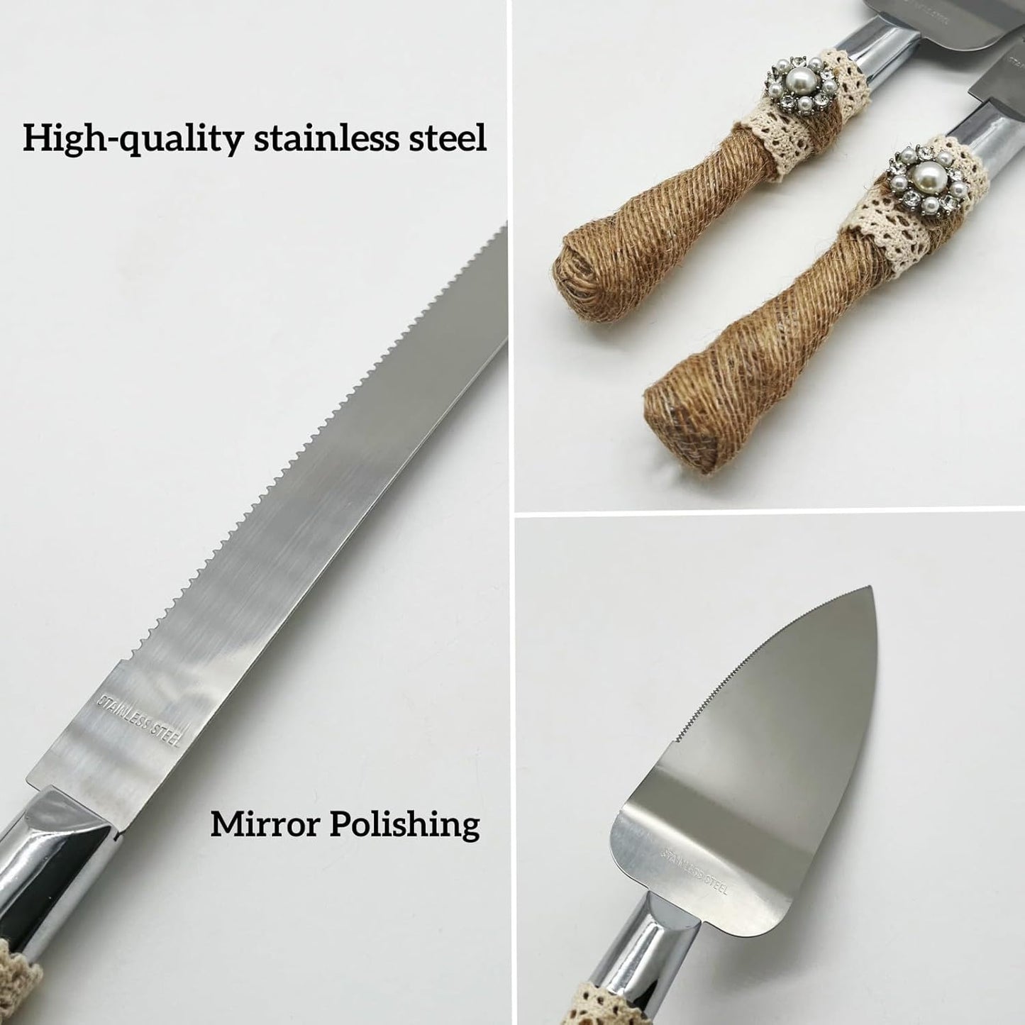 Wedding Cake Knife and Server Set - Vintage Design Stainless Steel Cake Cutter Set - Gifts for Wedding Anniversary Party Celebration