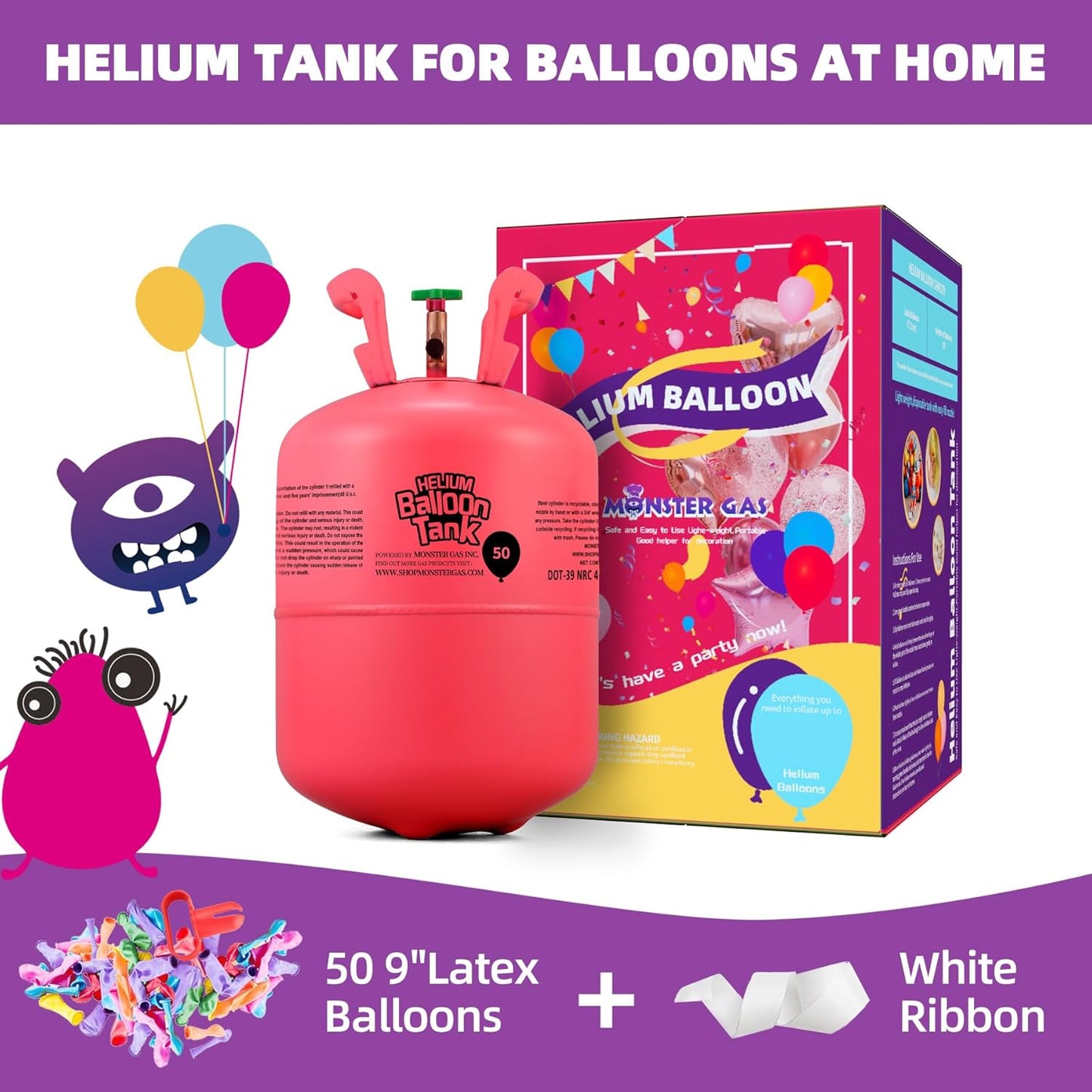 Monster Gas 22L Helium Tank For Balloons At Home, Balloon Helium Tank Up To 100 Latex Balloons, Small Helium Tanks