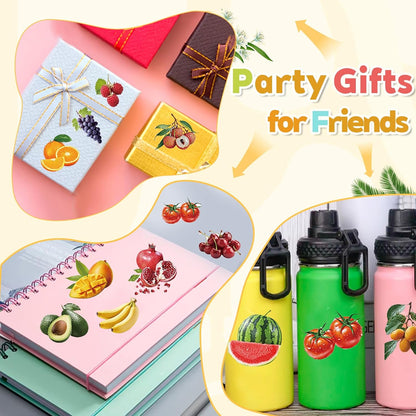 CZWXOXO 74PCS Fruit Slap Bracelets&Stickers Summer Fruit Theme 24PCS Slap Bracelets 50PCS Stickers Party Favors Basket Bag Filler School Prizes Gifts Party Favors Bulk