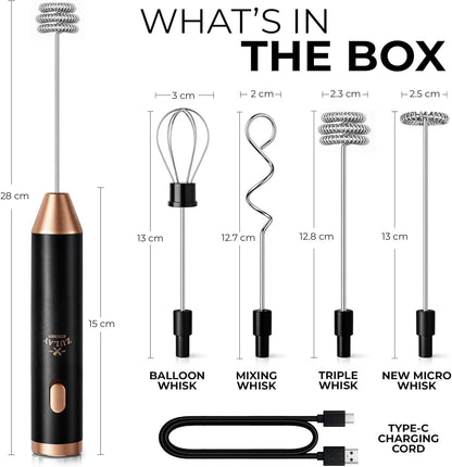 Zulay Kitchen Powerful Milk Frother Wand With Duracell Batteries - Ultra Fast Handheld Drink Mixer - Electric Whisk Foam Maker for Coffee, Lattes, Cappuccino & Matcha - Z1 Motor - Black - Colors C
