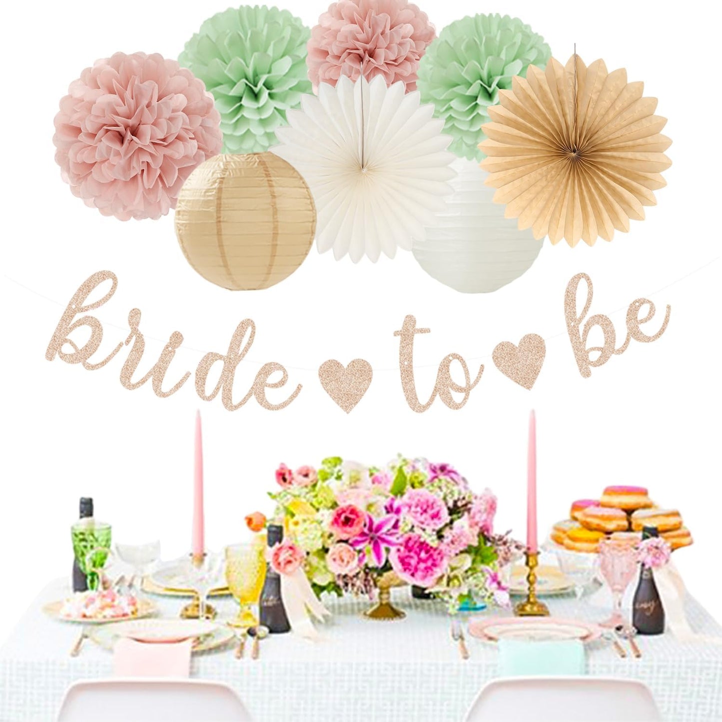 Champagne-Gold Beige Fall Baby-Shower Party-Decorations - 36pcs Welcome Home Banner Sign,Neutral Paper Lanterns,Girl Streamers Garland,Boho Hanging Tissue Pom Poms Flowers Fans Backdrop Decor Burgleda