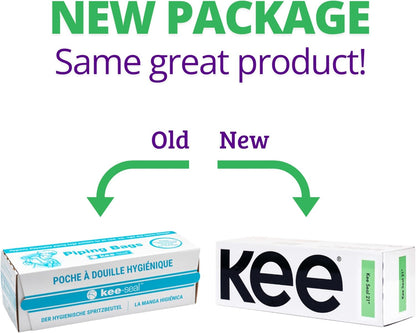 KEE-SEAL Disposable Pastry Bags, Piping Bag with Grip Tight Outer Surface, Smooth-Flow Interior, Easy Tear Perforation, Convenient Dispenser Box, 18-Inch, Clear