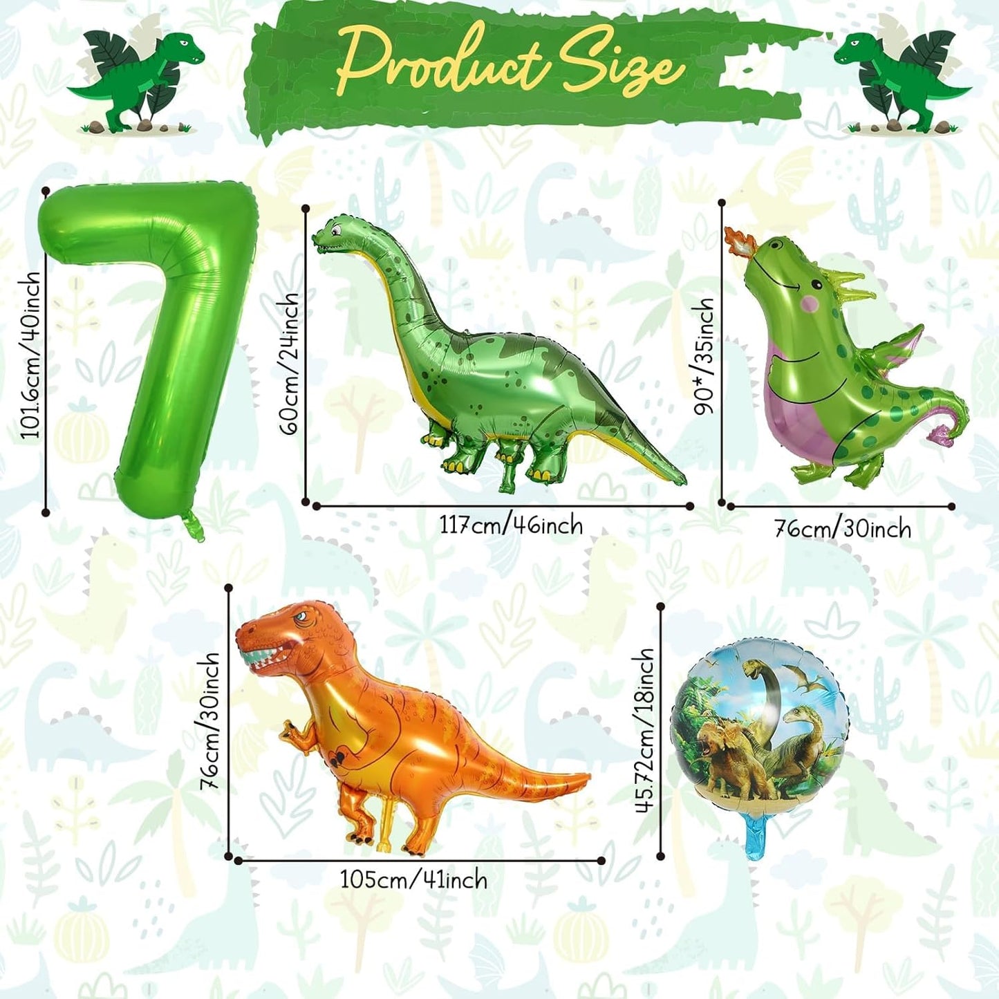 Dinosaur 5th Birthday Decorations, Dinosaur Birthday Party Decorations with Giant Inflatable Dinosaur Balloons 40 Inch Helium Foil Mylar Number 5 Balloons for Dinosaur Theme Birthday Party Decorations