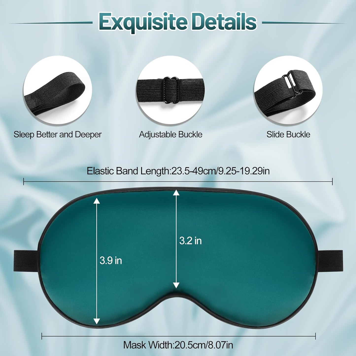 Silk Eye Mask with Adjustable Strap, Satin Blackout Sleeping Mask for Men&Women, Comfortable Blindfold Eyeshade for Night Sleep(Blue)