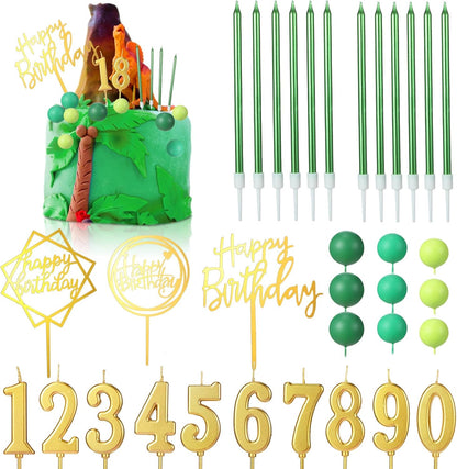 Yerliker 34 Pcs Happy Birthday Cake Toppers Decorations Birthday Candles DIY Cake Decor for Men Women Wedding Anniversary(Gold)