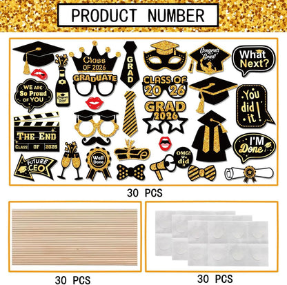 30 Pcs Graduation Photo Booth Props 2026,Grad Party Supplies for College, Graduation Deco Class Favors Supplies, Party Decorations Set Picture Props
