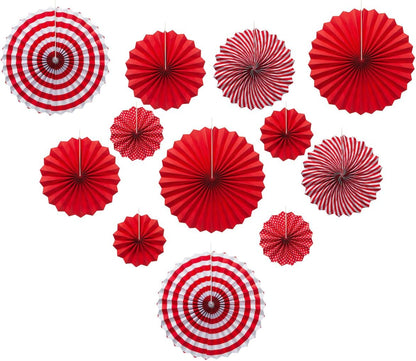 ONUPGO Red Paper Fans Hanging Paper Fans Flower Set, 12PCS Mexican Fiesta Kids Party Decorations Hanging Banner for Wedding Birthday Engagement Bridal Shower Baby Shower Event Holiday Celebration