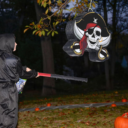 Pirate Piñata Bundle Pirate Party Game Set Include Captain Piñata Bat Stick Blindfold Mask for Birthday Party Nautical Adventure Game Decor Supplies Decor, 13.4 x 14.3 x 3.2''