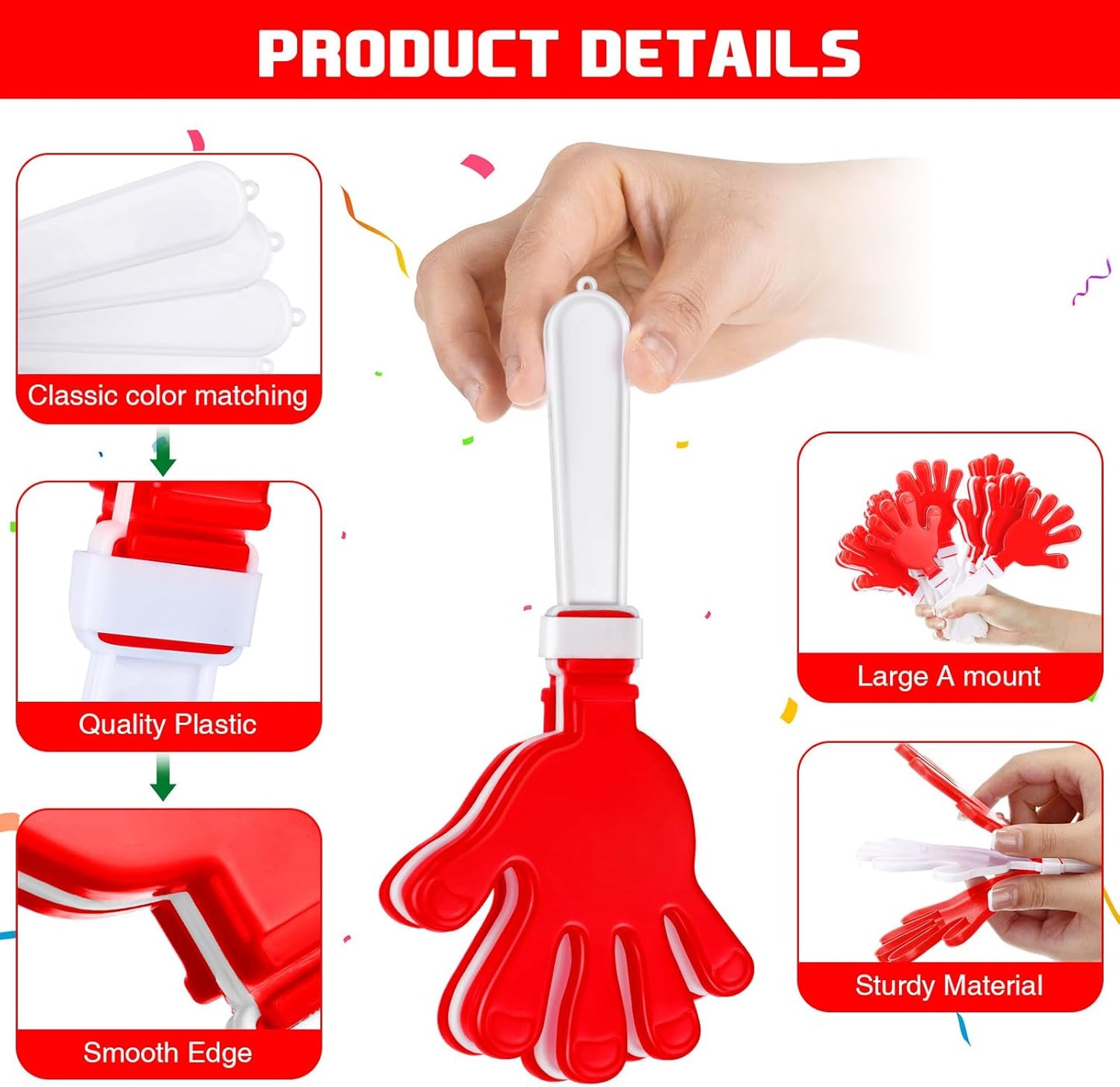 Junkin 48 Pcs Hand Clappers Bulk 7. 5 x 3. 5 Inches Noise Makers Party Favors Clapping Noise Maker Clacker for Birthdays Game Prizes Rewards Football Sporting Events Cheers Supplies (Black,White)