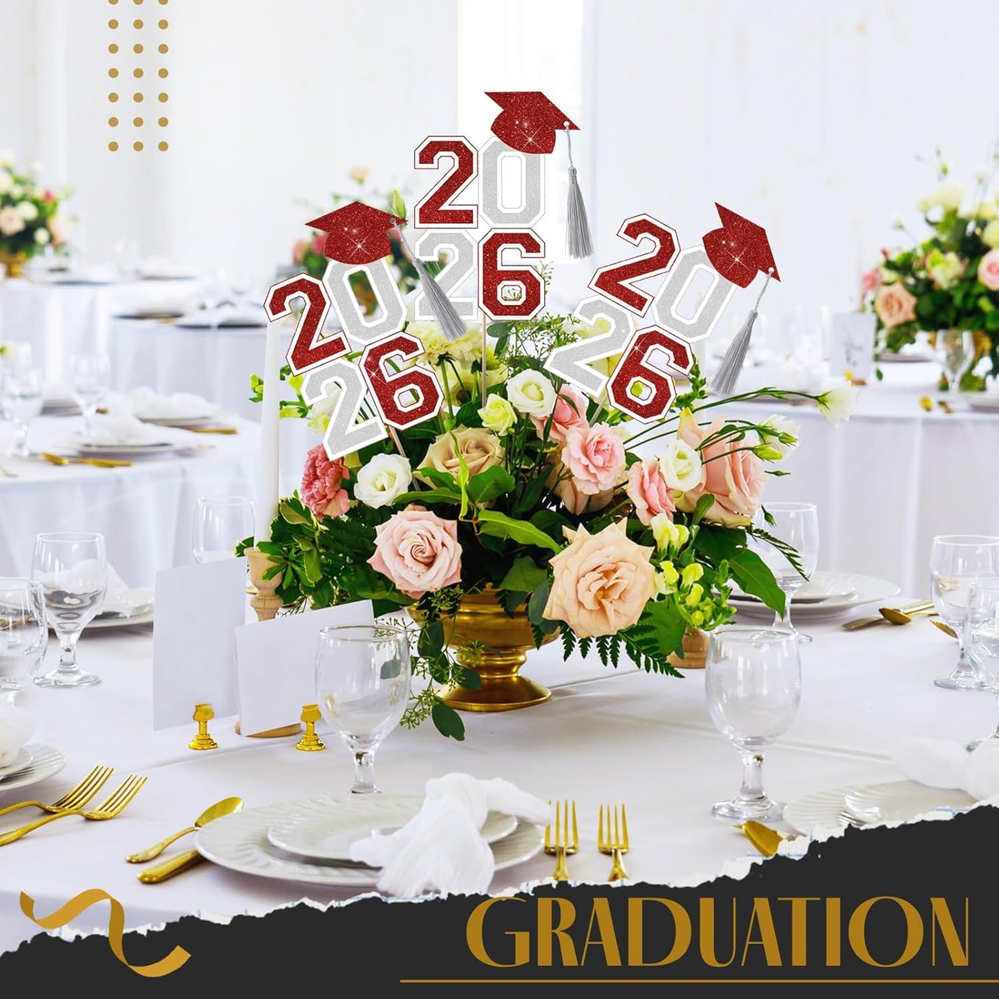 10 Pcs Graduation Table Centerpieces Sticks with Tassels, class of 2026 Grad Cap Picks Table Decoration Cupcake Toppers for Party Centerpiece Decoration Supplies(Blue and Gold)