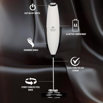 Zulay Kitchen Powerful Milk Frother Wand With Duracell Batteries - Ultra Fast Handheld Drink Mixer - Electric Whisk Foam Maker for Coffee, Lattes, Cappuccino & Matcha - Z1 Motor - Black - Colors B