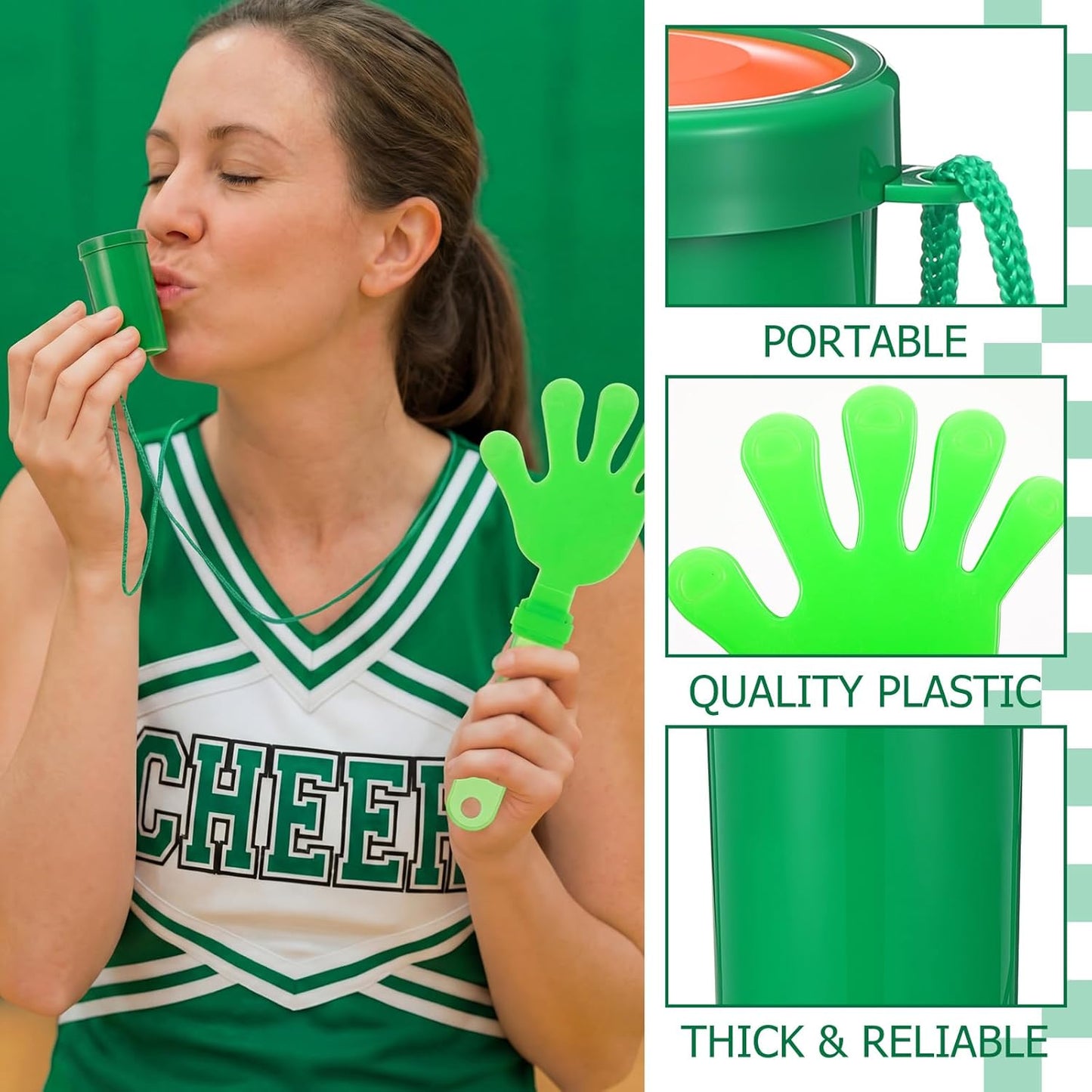 48 Pcs Cheering Noisemakers Set Included 12 Pcs Mini Air Horns Noisemakers 12 Hand Clappers 24 Thunder Sticks for Birthdays Sporting Events (Horn,Blue)