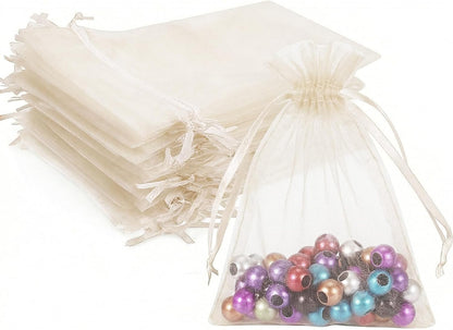 Wudygirl 100pcs 5X7 Inches White Organza Bags Christmas Drawstring Pouches Party Wedding Favor Bags Goodie bags(White 5x7)