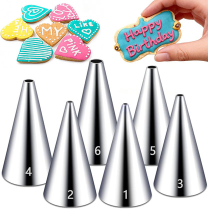 Suuker Round Piping Tips Set, Seamless Stainless Steel Icing Tips Cupcake Frosting Nozzles Small Cake Decorating Tip, Cake Writing Tool for Easy Cake Cupcake Dessert Cookies Decorating, 6 Pieces