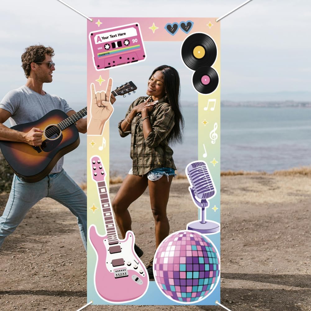 WADORN Social Media Photo Frame Props for Party Decor, 5.9x2.9ft Booth Selfie Frame with Emoji Speech Bubble Photo Door Backdrop Props Decor Large Fabric Photography Background Party Supplies