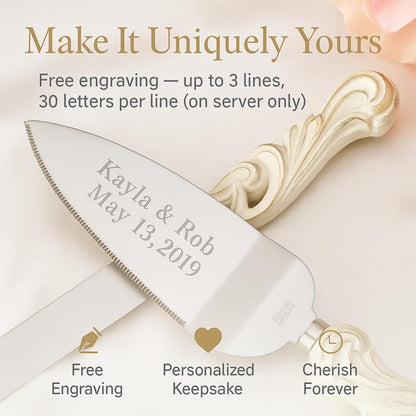 GIFTS INFINITY Personalized Wedding Cake Knife and Server Set with Engraving – Cake Cutting Utensil Set, Keepsake Gift for Wedding, Anniversary, Reception, Birthday & Other Occasions (CH-101WB)