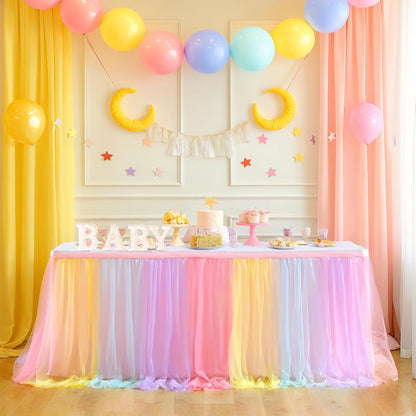 Suppromo 6ft Pink Tulle Table Skirt Baby Shower Tablecloth for Rectangle Tables or Round Tables Pink Ruffle Tutu Table Skirts Desk Skirt for Princess Girls Birthday Party Cake Dessert Decorations