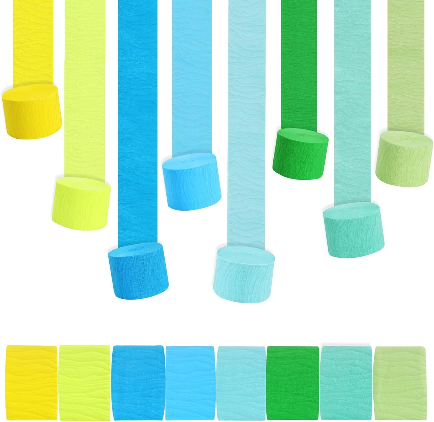 BEISHIDA 8 Rolls Red Yellow Blue and Green Crepe Paper Streamers for Carnival Circus Sesame Street Paw Party Decorations, Birthday DIY Craft Paper(1.8 Inch x 82 Ft/Roll)