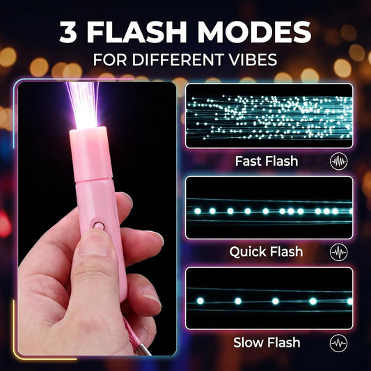 LovesTown 24PCS Glow Sticks Party Supplies, 3 Modes Colorful Flashing Glow in the Dark Toys LED Light Up Sticks Fiber Optic Wand for Kids Party Favors Birthday Wedding