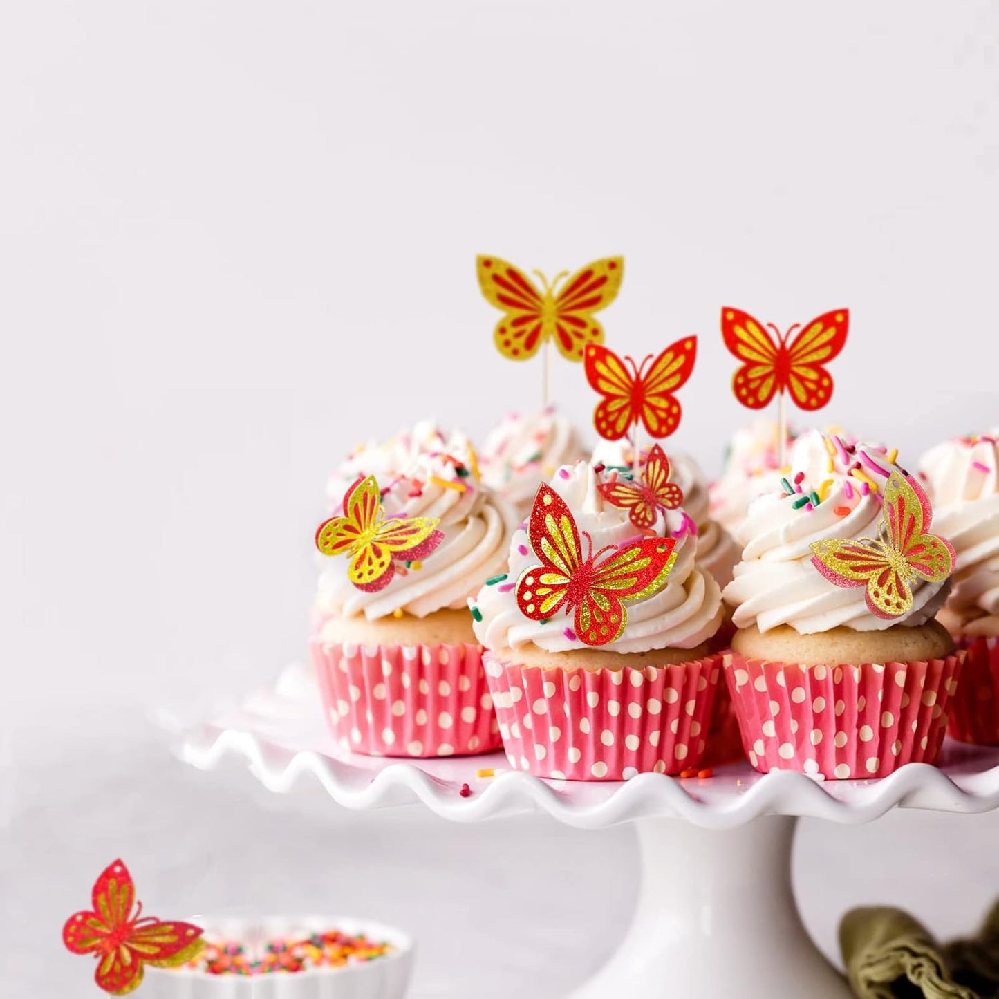 13-Pieces 3D Butterfly Cupcake Topper for Girls Women's Happy Birthday Cake Decorations Party Decorations(Pink)