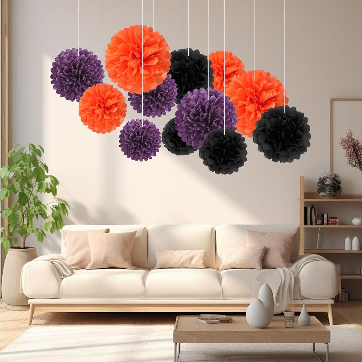 18 PCS Tissue Paper Pom Poms, Tissue Pom Poms Flowers, Sizes of 6", 10", 12", 14" Hanging Paper Flower Ball for Wedding, Birthday, Halloween, Christmas, Baby Shower Party Decor (Red Black Gold)