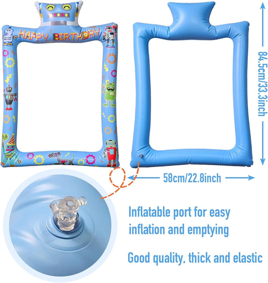 Fun Robot Themed Happy Birthday Inflatable Selfie Photo Frame Props for Pictures & Decors Robot Party Blow Up Picture Frame Decors for Tech-Loving Birthday Party Supplies