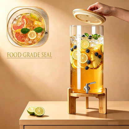 Beverage Dispenser, 4Gallon Glass Drink Dispenser with Stand, Stainless Steel Spigot, Ideal for Parties, Bars, Restaurants (15L/4 Gallon)