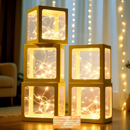 Ledido Transparent Balloon Boxes, Clear Balloon Boxes with 5 Pcs String Lights and 78 Letters for Baby Shower Gender Reveal 2026 New Year Grad Party Birthday Anniversary Bridal Decor - 5 White Boxes