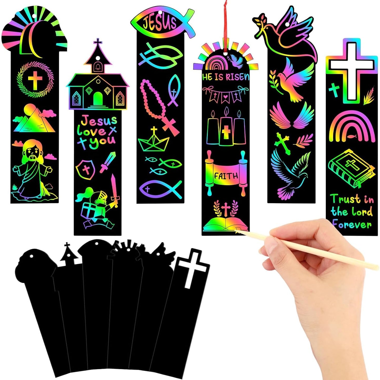 JUNEBRUSHS 30Pcs Ocean Crafts, Rainbow Magic Ocean Animals Scratch Bookmarks Under The Sea Party Favors Games for Activities Summer Arts and Crafts