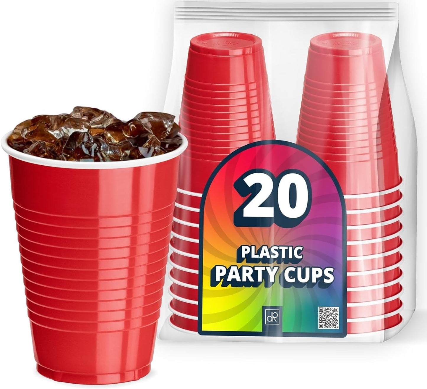 DecorRack 20 Party Cups 12 oz Disposable Plastic Cups for Birthday Party Bachelorette Camping Indoor Outdoor Events Beverage Drinking Cups (Black, 20)