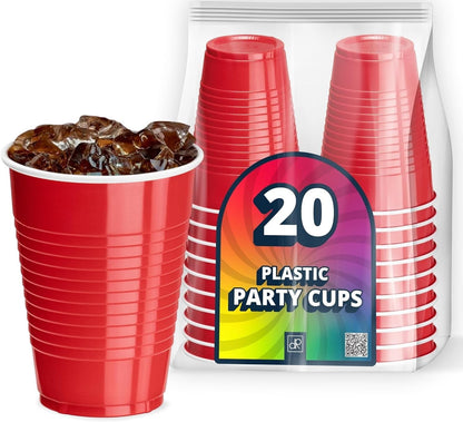 DecorRack 20 Party Cups 12 oz Disposable Plastic Cups for Birthday Party Bachelorette Camping Indoor Outdoor Events Beverage Drinking Cups (Black, 20)