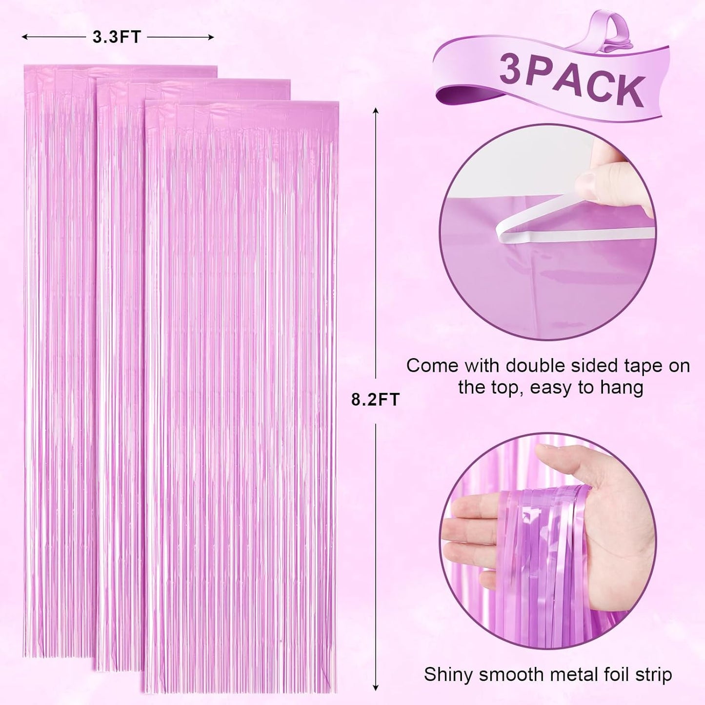 Voircoloria 3 Pack 3.3x8.2 Feet Gold Foil Fringe Backdrop Curtains, Tinsel Streamers, Fringe Backdrop for 2025 New Years Eve, Graduation, Birthday, Baby Shower, Gender Reveal, Disco Party - Colors B