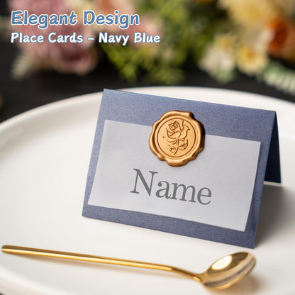 25 Pack Name Cards for Table Setting, Printable Place Cards with Antique Gold Rose Wax Seal Sticker for Wedding, Table Tent Card Stock Decor for Party, Dinner, Home(Pearlized Champagne Gold)