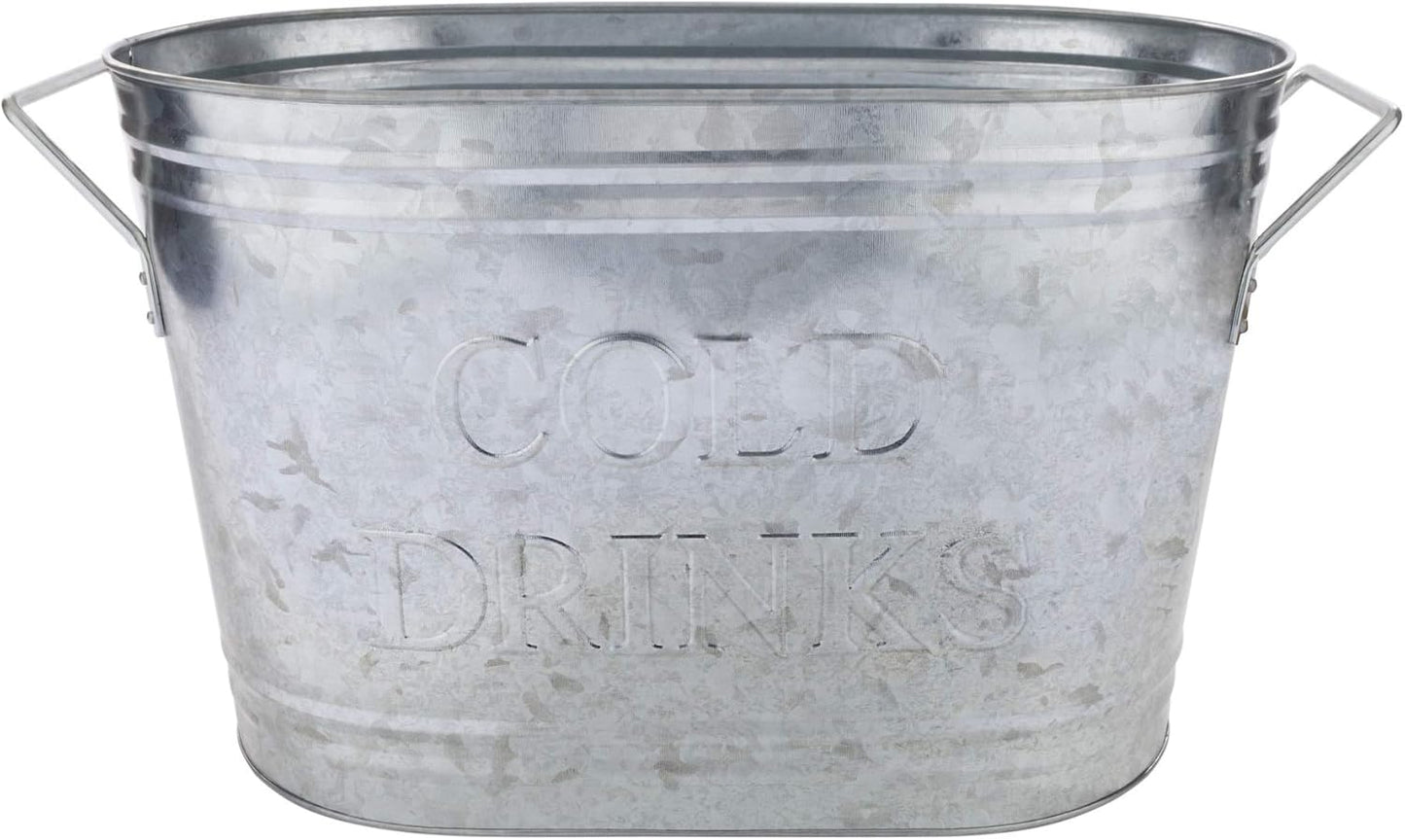 Twine Cheers Beverage Tub, Galvanized Tubs for Entertaining, Drink Buckets for Parties, Large Ice Tub and Gift Basket, Beer Buckets, Cream, 6.3 Gallons Set of 1