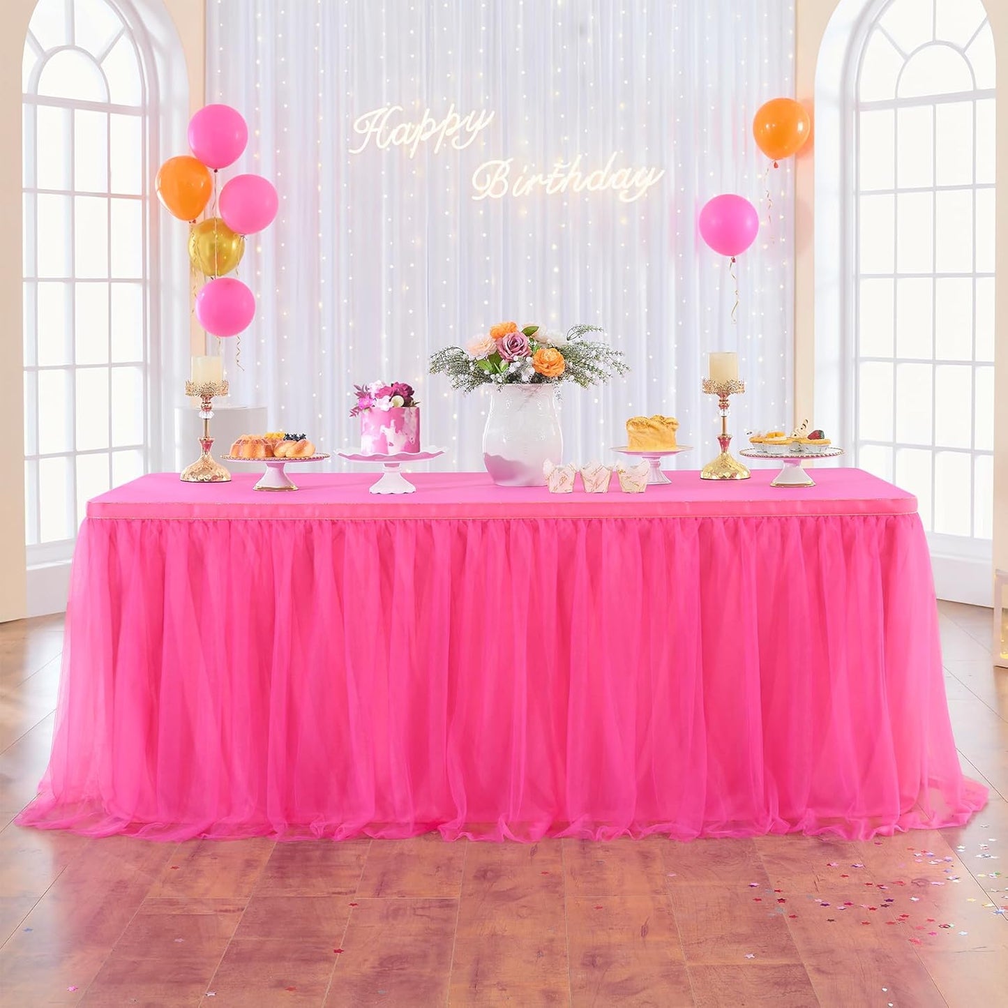 72inch Champagne Gold Tulle Table Skirts for Rectangle Round Tables, Gold Grim Ruffle Tulle Tutu Cloth Table Skirt 6ft for Wedding Birthday Party Cake Dessert Decor(No Top Cover)