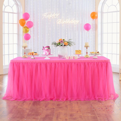 72inch Champagne Gold Tulle Table Skirts for Rectangle Round Tables, Gold Grim Ruffle Tulle Tutu Cloth Table Skirt 6ft for Wedding Birthday Party Cake Dessert Decor(No Top Cover)