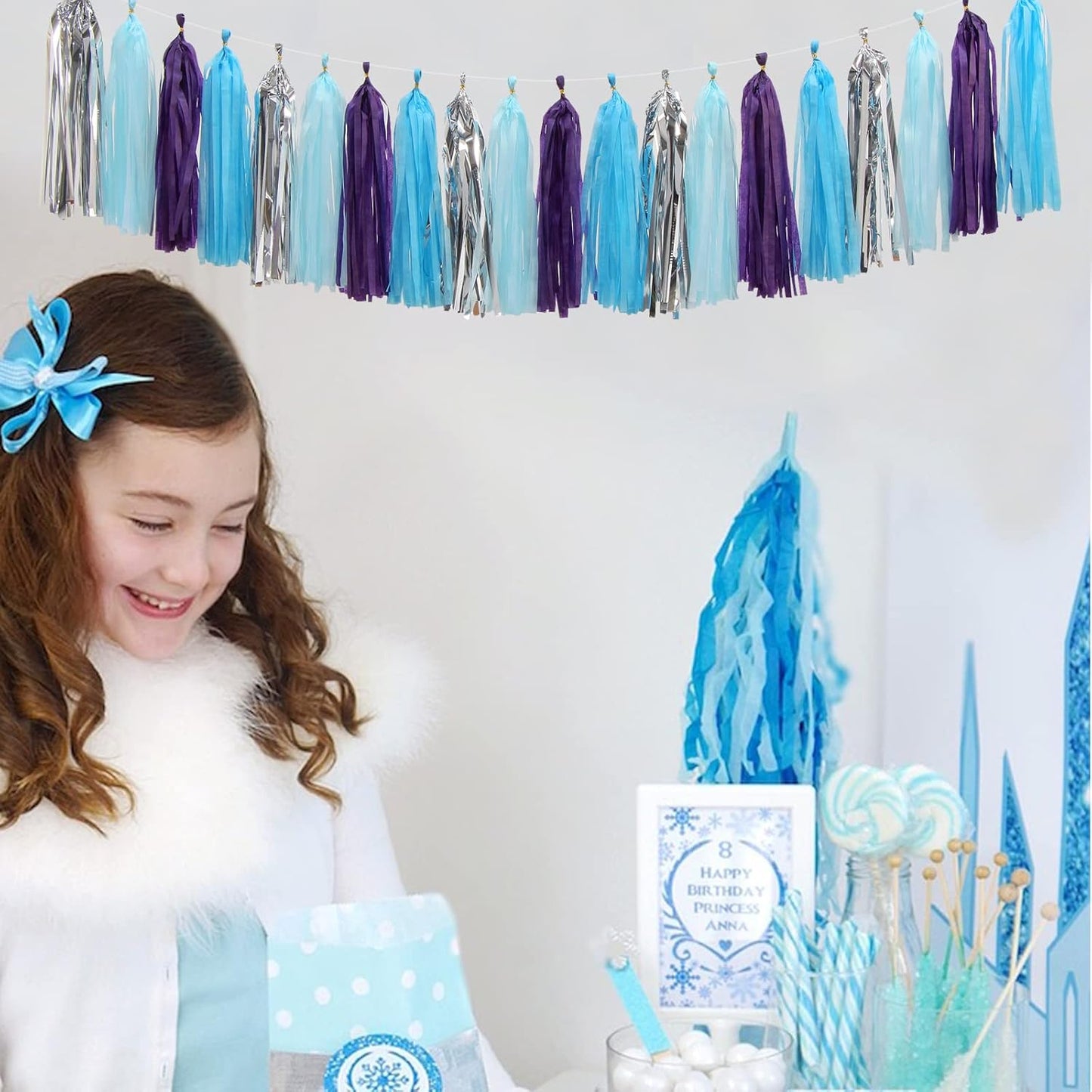 Navy-Blue White-Silver Tassel Garland Streamers - 15pcs Party Decorations Tissue Paper Tassels Banner,Graduation 2025 Wedding Baby Bridal Shower Hanging Decoration Boy Birthday Backdrop Decor Panduola