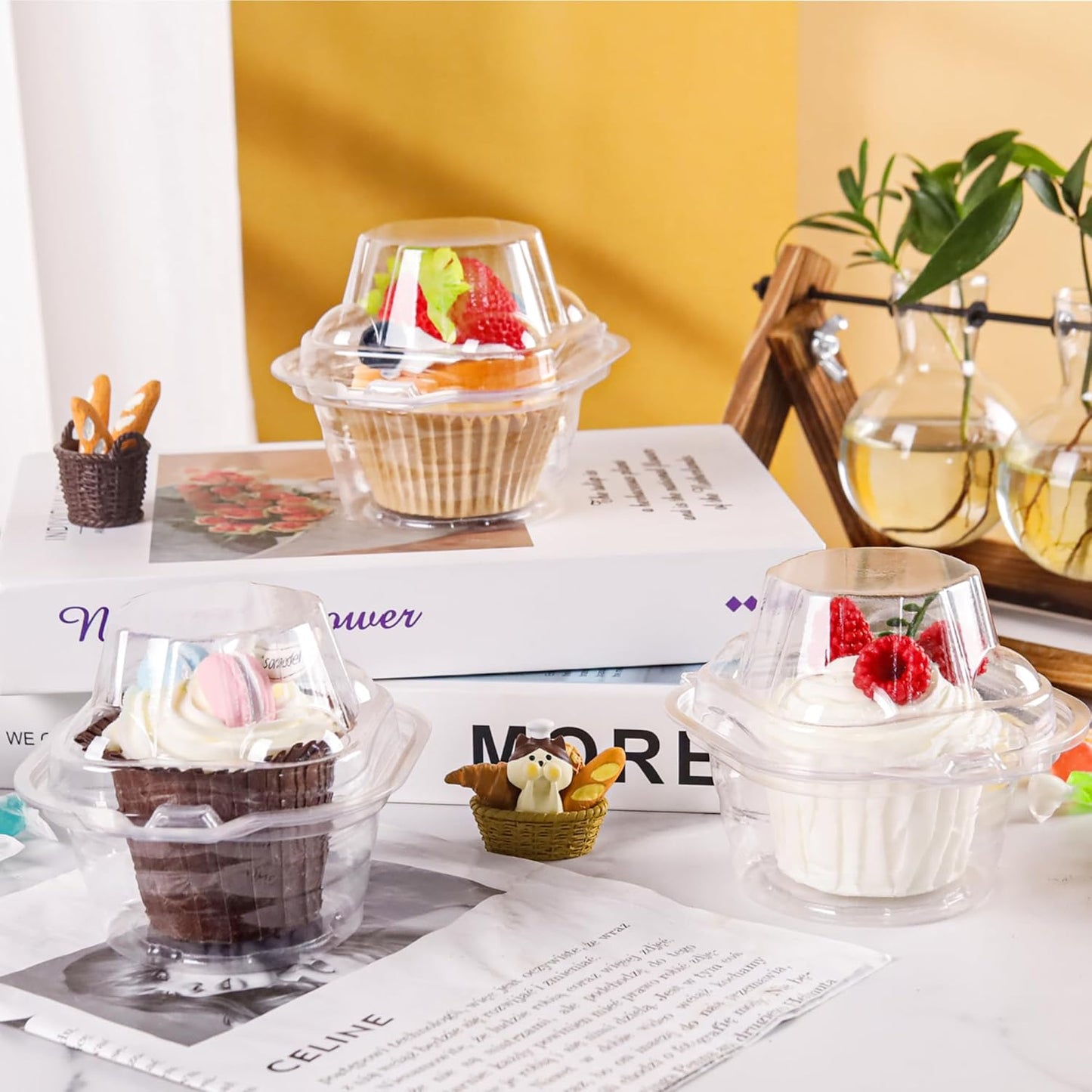 NPLUX 60 Pack Individual Cupcake Containers Plastic Cupcake Boxes Cupcake Holders Stackable Deep Dome Cupcake Carrier