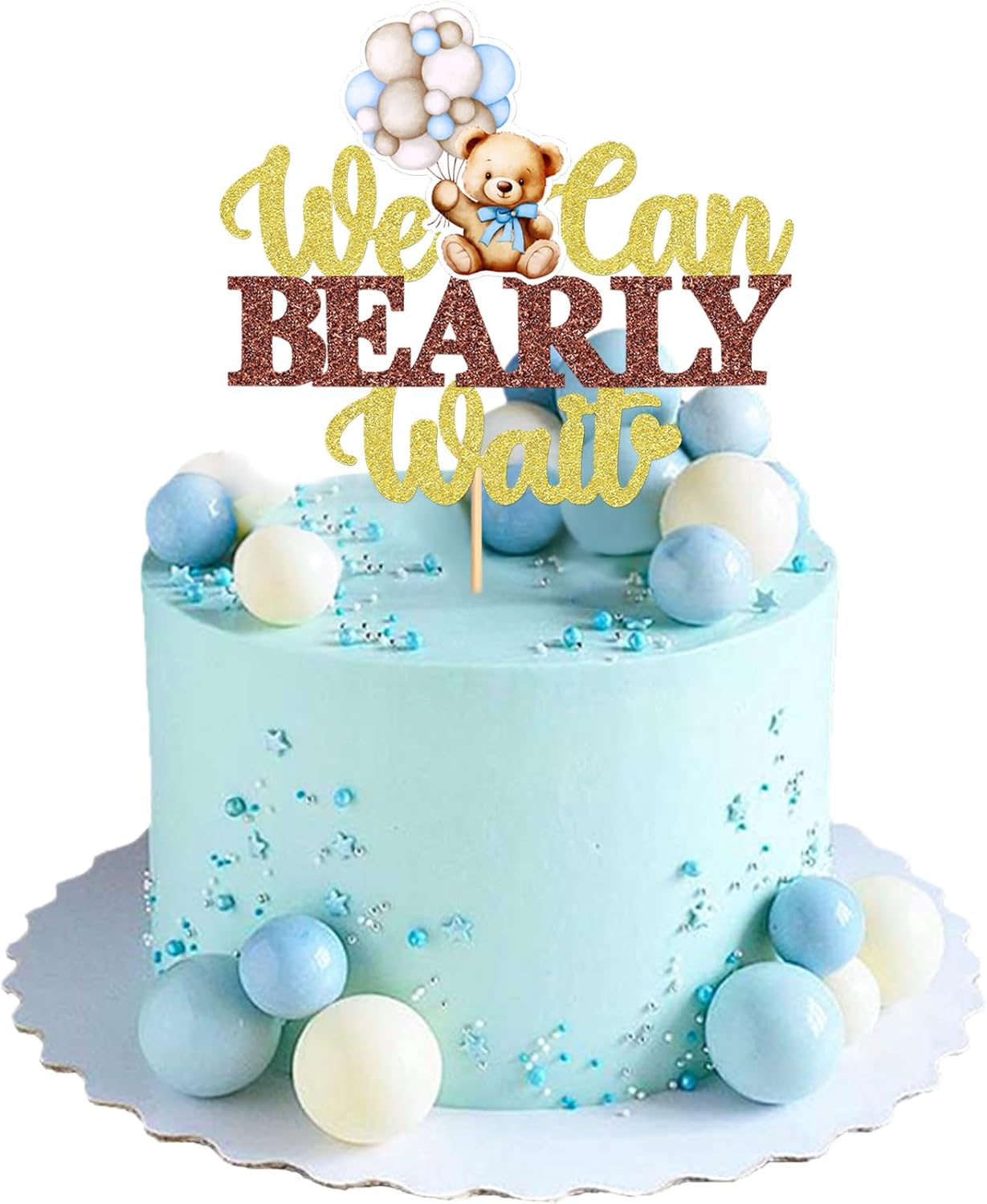 36Pcs Blue Baby Bear Cupcake Toppers Balloon Teddy Bears Cupcake Picks for Blue Baby Shower Gender Reveal Boys Bearly Birthday Cupcake Decorations We Can Bearly Wait Party Decorations Supplies